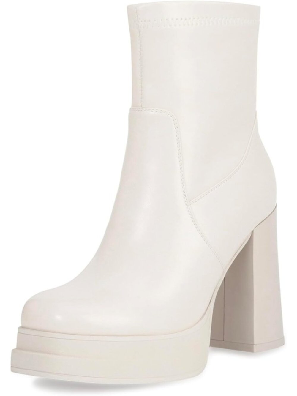 Women's Beige Comfortable Round Toe Chunky Block Heel Platform Ankle Booties